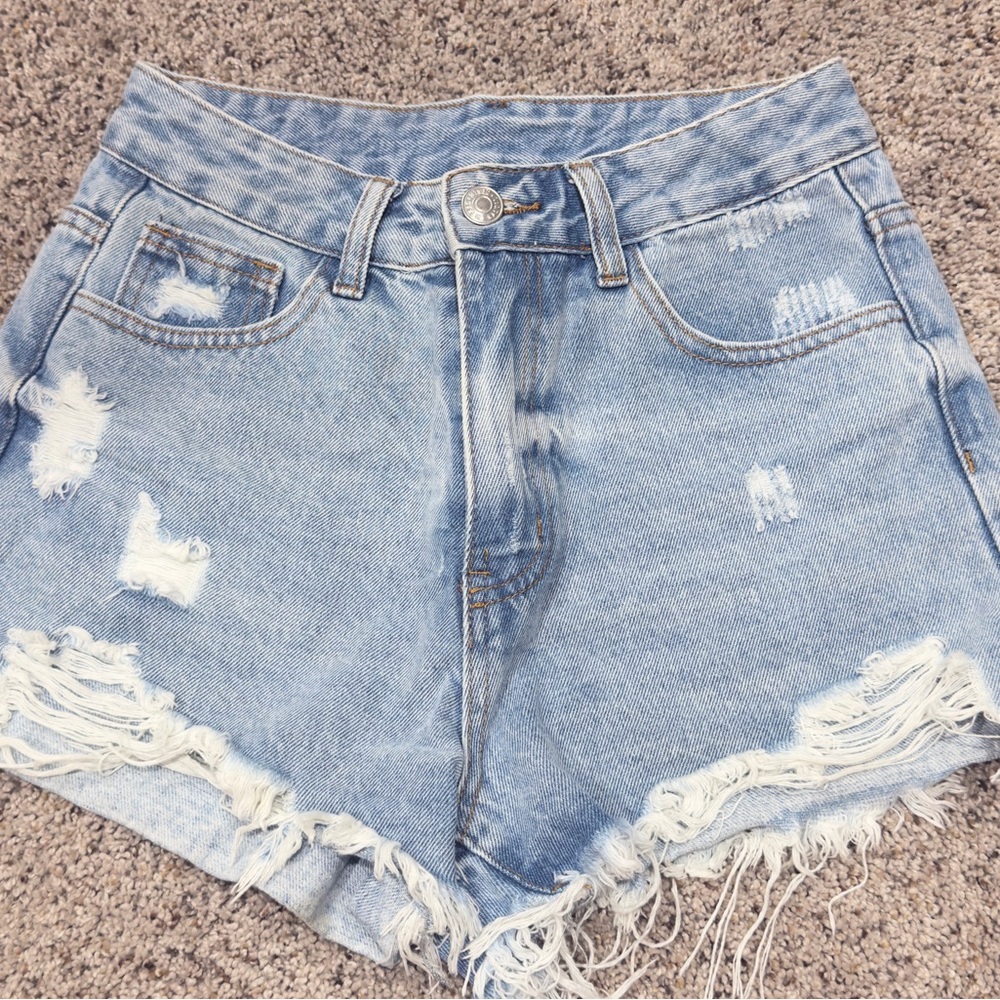 SHEIN Light Blue Ripped Jean Shorts